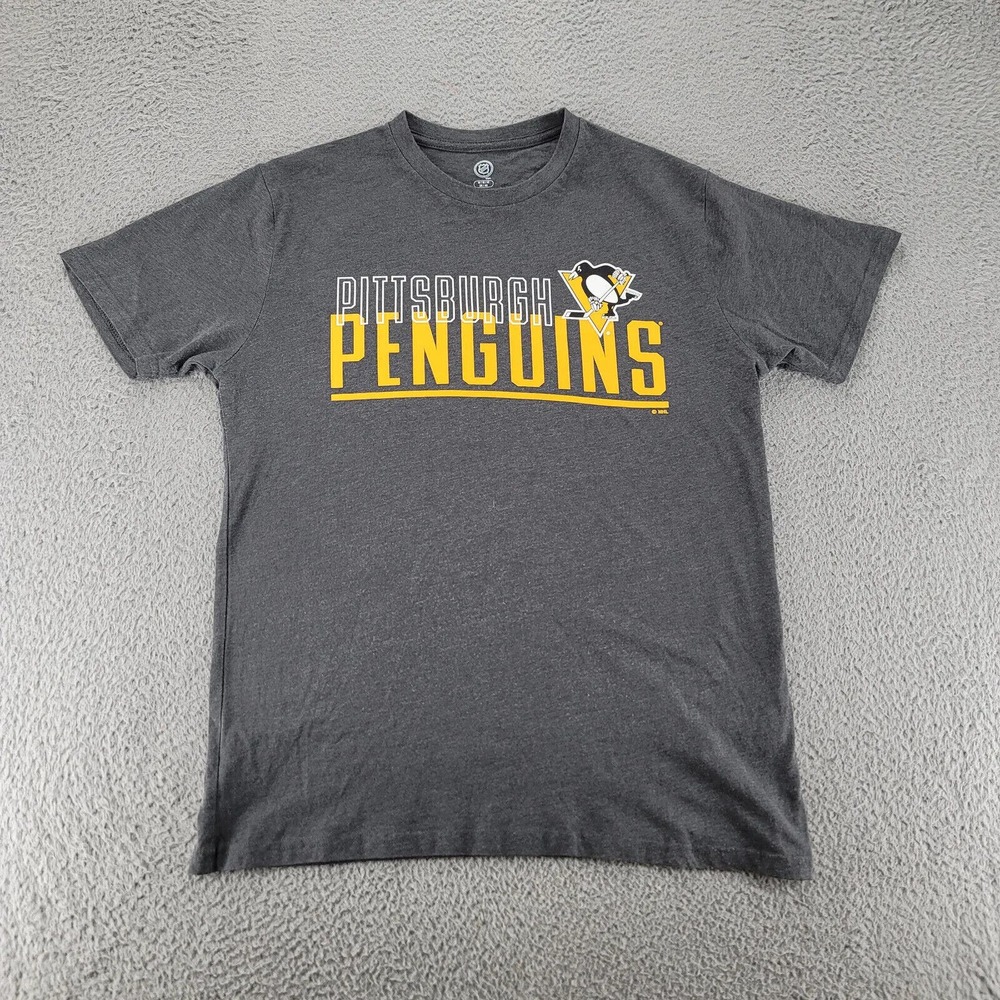 NHL Shirt Mens Medium Gray Pittsburgh Penguins‎ Large Spellout Hockey Outdoors